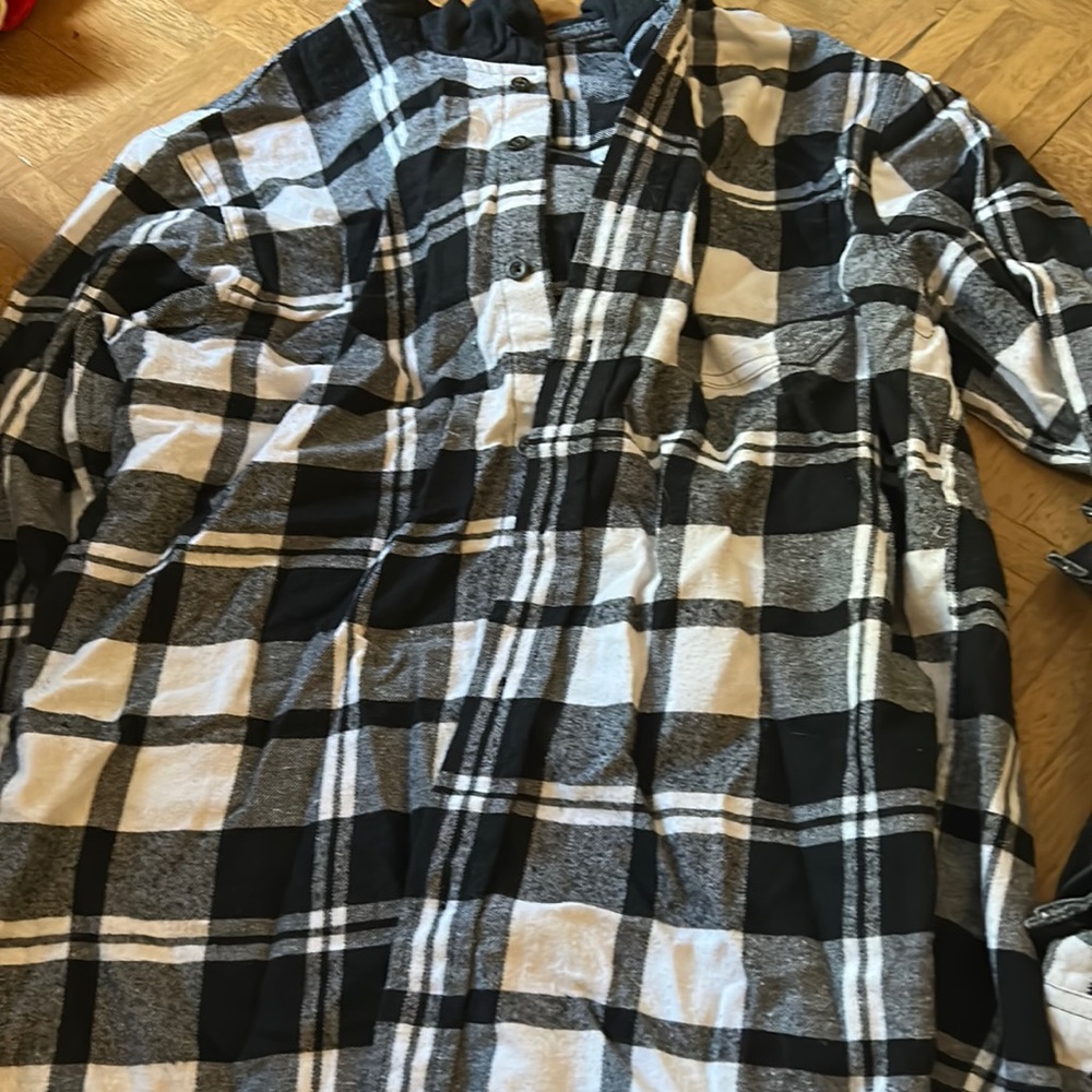 Black and white flannel with hood